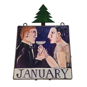 Vintage Nancy Thomas January Toast 1993 Wall Plaque Tree Metal Wood Original
